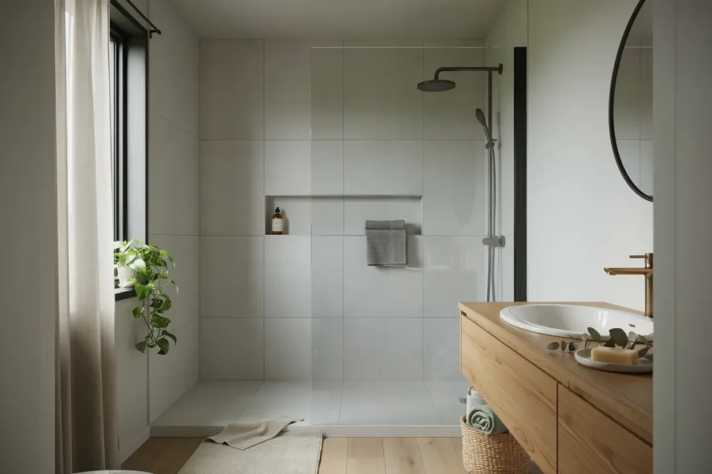 badrumsrenovering med duschh rna och f rvaring i tullinge